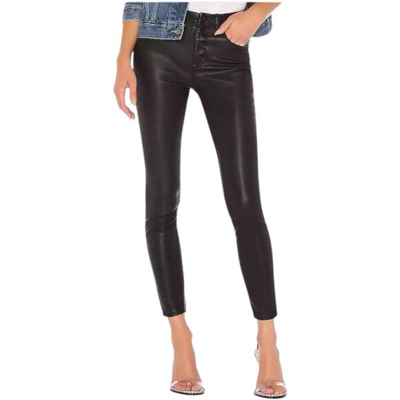 Blank NYC Pants 28 Black Faux‎ Leather High Rise Skinny Button Fly Great Jones - Picture 1 of 15